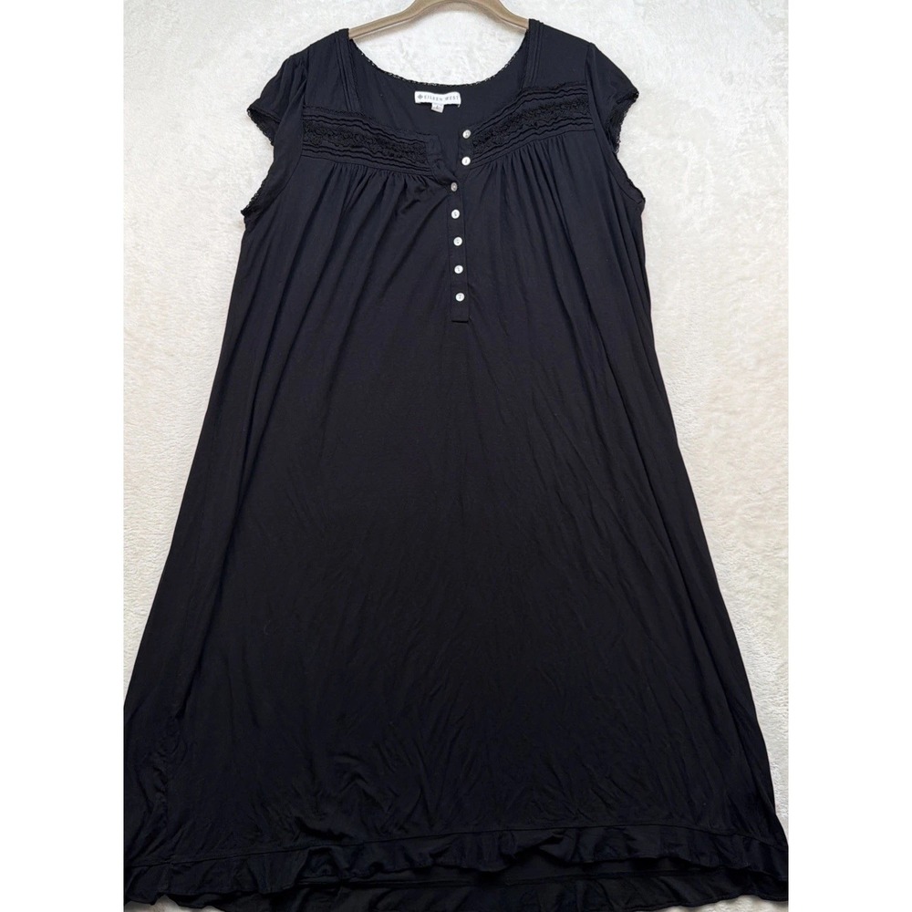 Eileen West Waltz Nightgown Womens Large Black Henley Sleep Gown L